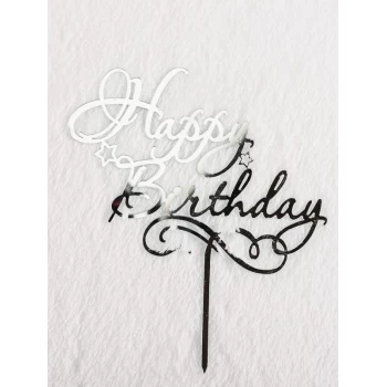 Зеркальный топпер Happy Birthday серебро