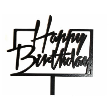 Топпер деревянный черный Happy birthday прямоугольный 1 шт