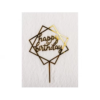 Зеркальный топпер Happy Birthday квадратный золото