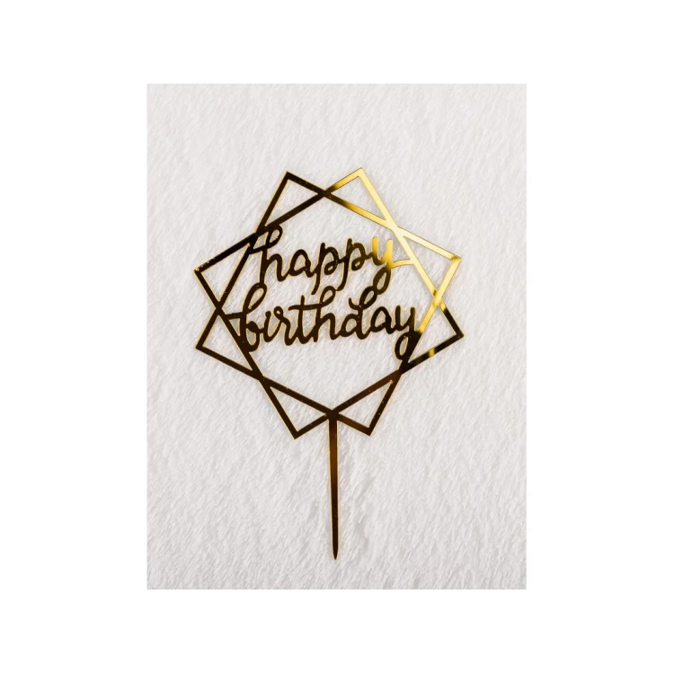 Зеркальный топпер Happy Birthday квадратный золото