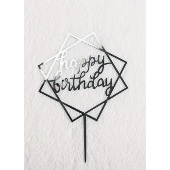 Зеркальный топпер Happy Birthday квадратный серебро