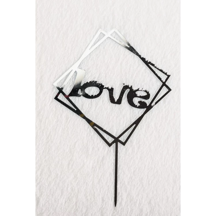 Зеркальный топпер квадратный Love серебро