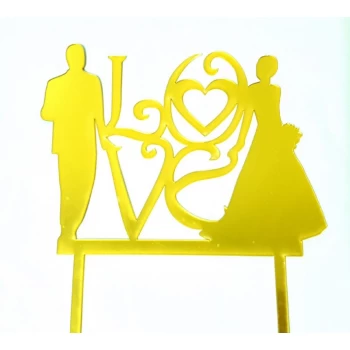 Зеркальный топпер Молодожены LOVE золото