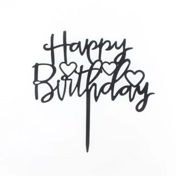 Топпер пластиковый Happy Birthday с сердцем черный