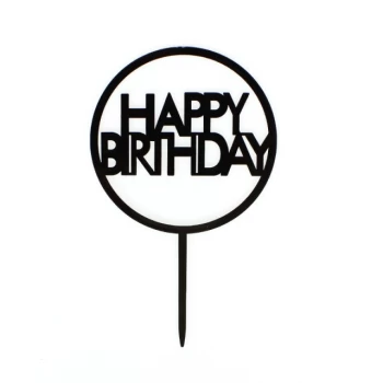 Топпер пластиковый Happy Birthday круглый черный