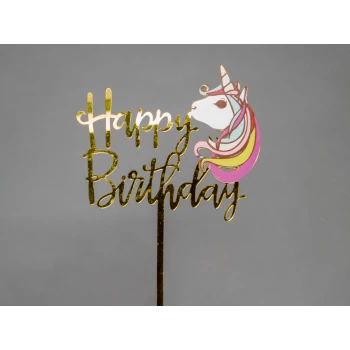 Зеркальный топпер Happy Birthday Голова Единорога
