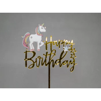 Зеркальный топпер Happy Birthday Единорог со звездами
