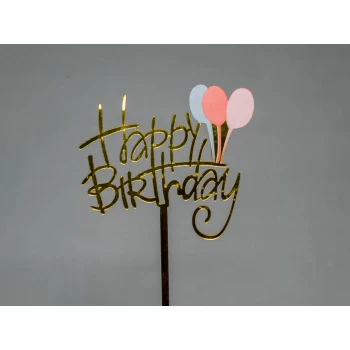 Дзеркальний топпер Happy Birthday з кульками