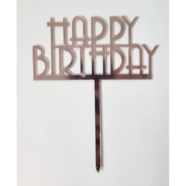 Зеркальный Топпер розовое золото "Happy Birthday" 1 шт.