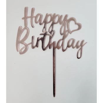 Зеркальный топпер розовое золото "Happy Birthday с сердцем"