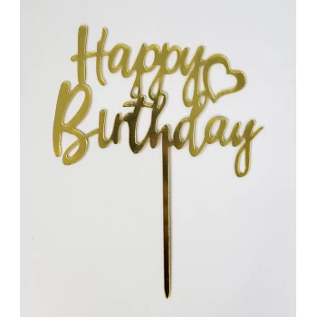 Зеркальный золотой Топпер  "Happy Birthday с сердцем"