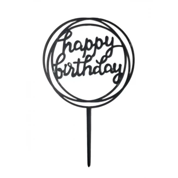 Топпер пластиковий Happy Birthday круглий чорний №2