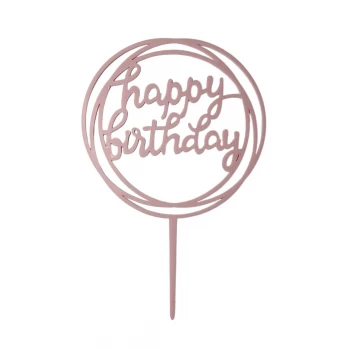Топпер пластиковый Happy Birthday круглый розовый №2