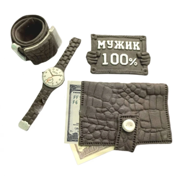 Набор сахарных украшений 100% мужик серебро