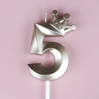 Свеча для торта цифра "5" с короной РОЗОВОЕ ЗОЛОТО