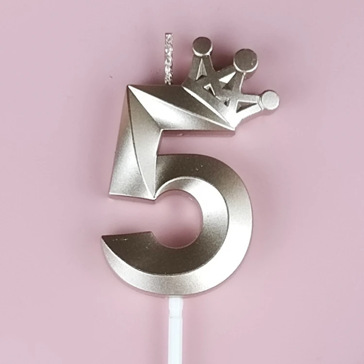 Свеча для торта цифра "5" с короной РОЗОВОЕ ЗОЛОТО