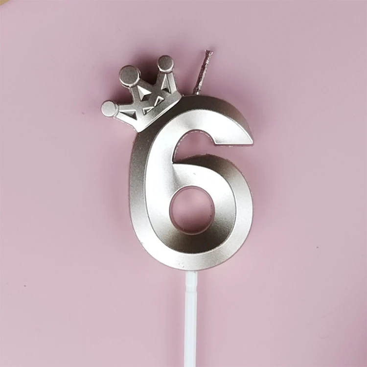 Свеча для торта цифра "6" с короной РОЗОВОЕ ЗОЛОТО