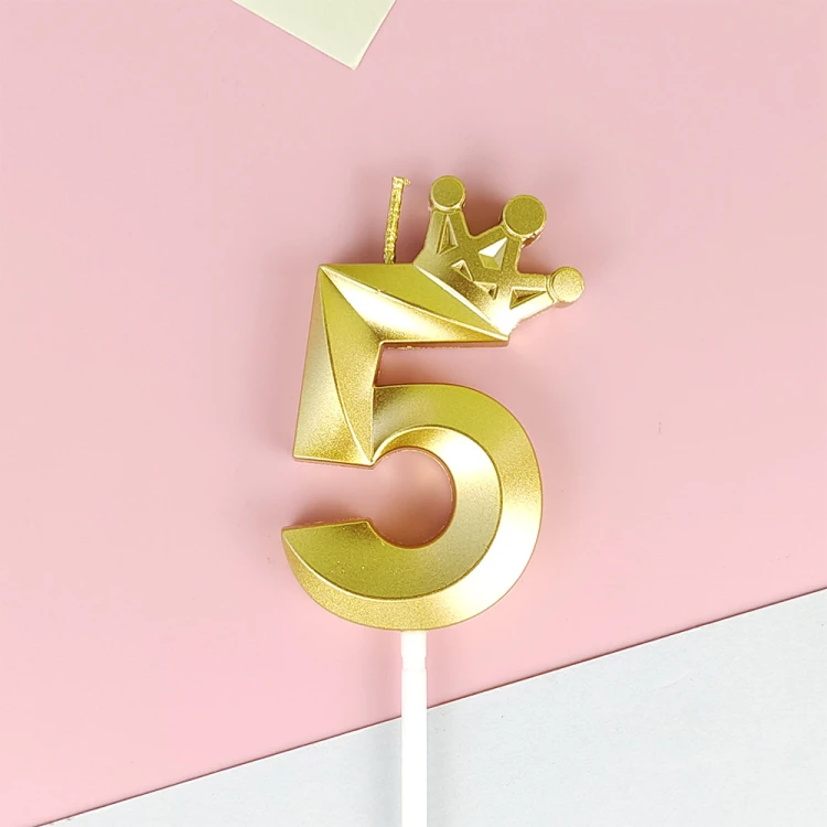 Свеча для торта цифра "5" с короной ЗОЛОТО