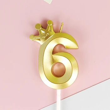 Свічка для торта цифра "6" з короною ЗОЛОТО