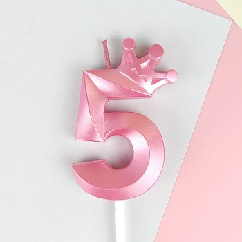 Свічка для торта цифра "5" з короною РОЖЕВА