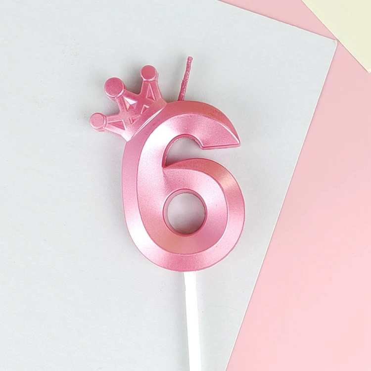 Свеча для торта цифра "6" с короной РОЗОВАЯ