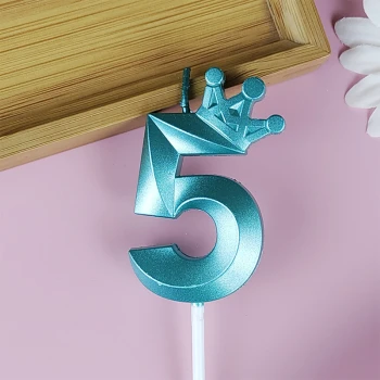 Свеча для торта цифра "5" с короной БИРЮЗОВЫЙ