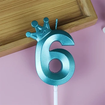Свічка для торта цифра " 6 " з короною Бірюзовий
