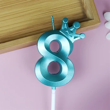 Свеча для торта цифра "8" с короной БИРЮЗОВЫЙ