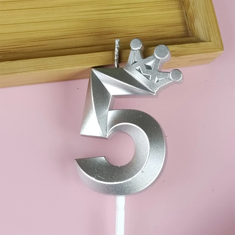 Свеча для торта цифра "5" с короной СЕРЕБРО