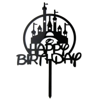 Топпер фигурный пластиковый ЧЕРНЫЙ с надписью Happy birthday