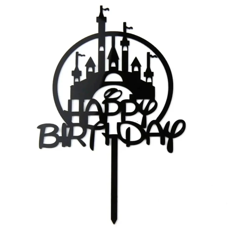 Топпер фигурный пластиковый ЧЕРНЫЙ с надписью Happy birthday