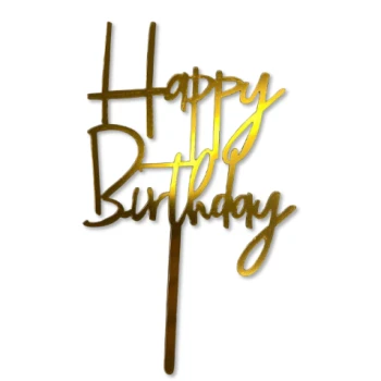Зеркальный топпер Happy Birthday на ножке ЗОЛОТО