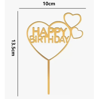 Зеркальный топпер НА НОЖКЕ Happy Birthday с сердечками