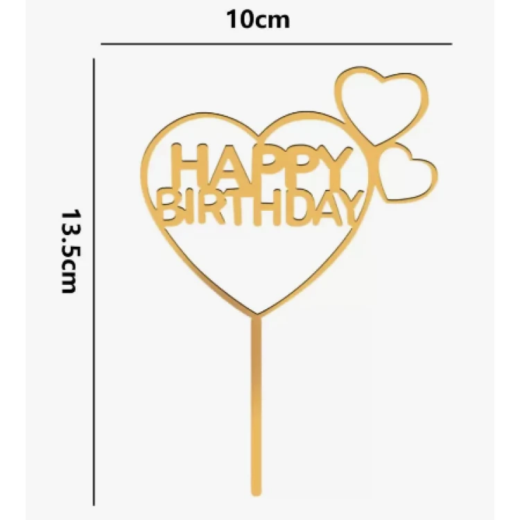 Зеркальный топпер НА НОЖКЕ Happy Birthday с сердечками