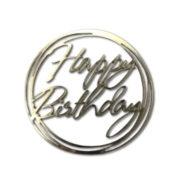 Зеркальный золотой Топпер Happy Birthday круглый