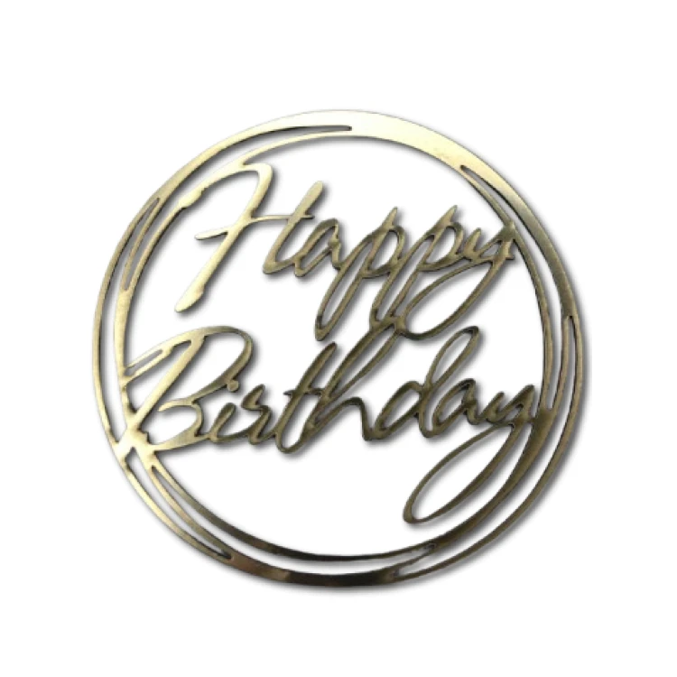 Зеркальный золотой Топпер Happy Birthday круглый