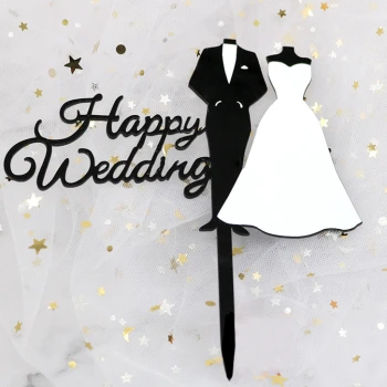 Пластиковый топпер Happy Wedding на ножке