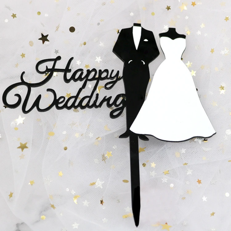 Пластиковый топпер Happy Wedding на ножке