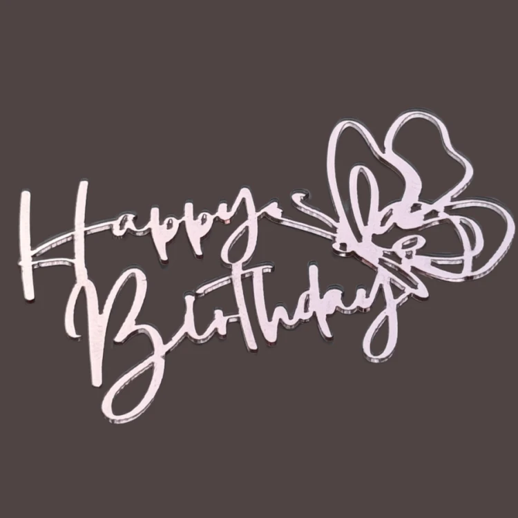 Дзеркальний топер Happy Birthday метелик Рожевий
