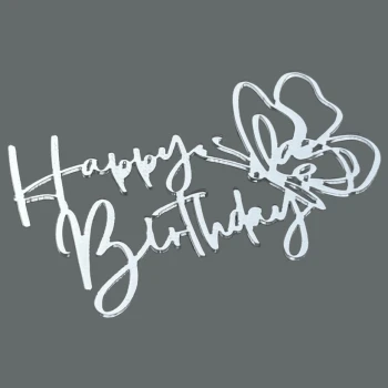 Зеркальный топпер Happy Birthday бабочка СЕРЕБРО