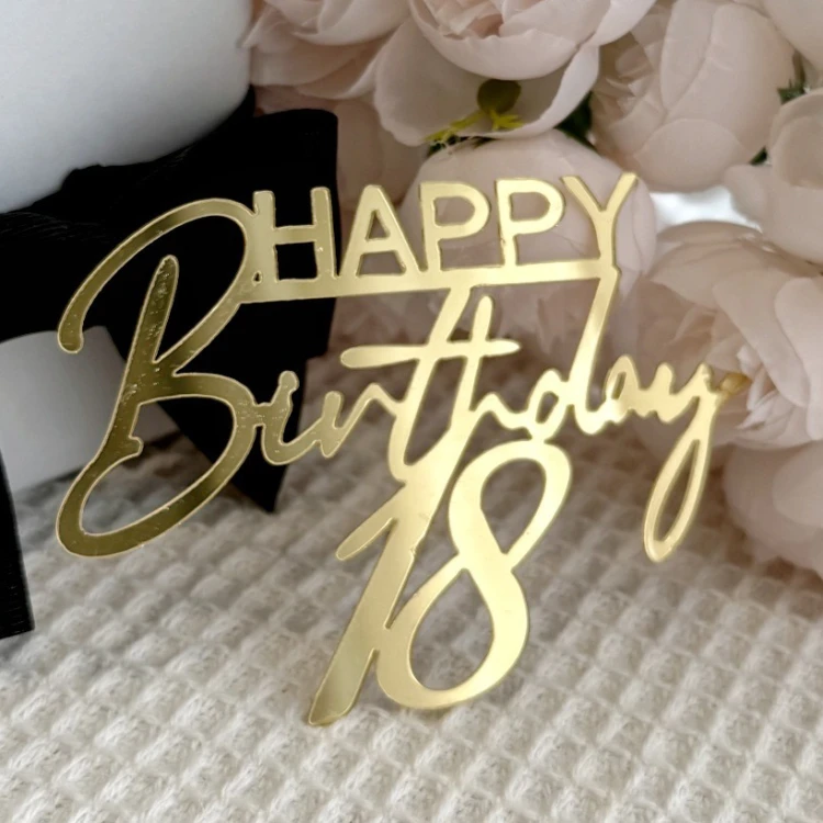 Зеркальный топпер Happy Birthday 18 золото