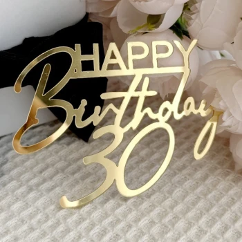 Зеркальный топпер Happy Birthday 30 золото
