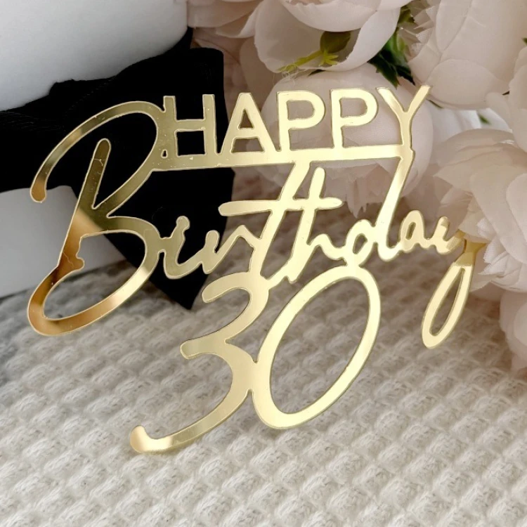 Зеркальный топпер Happy Birthday 30 золото