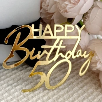 Зеркальный топпер Happy Birthday 50 золото