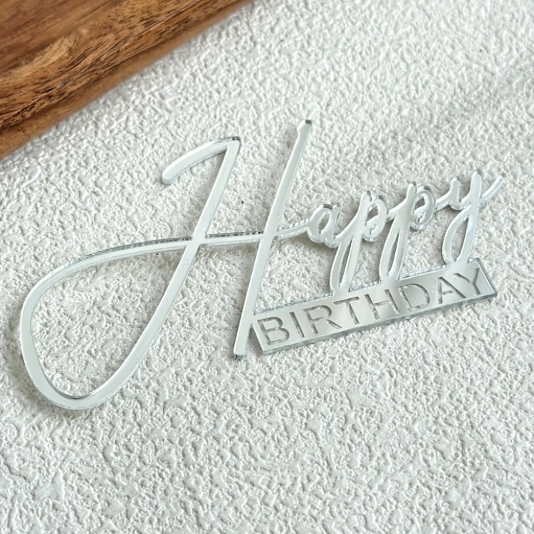 Зеркальный топпер Happy Birthday серебро №2