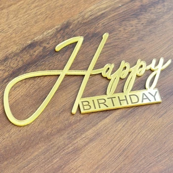 Дзеркальний топер Happy Birthday золото №2