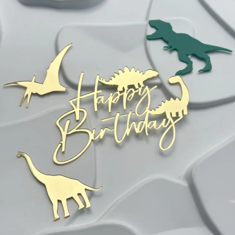 Зеркальный набор топперов Happy Birthday Динозавры