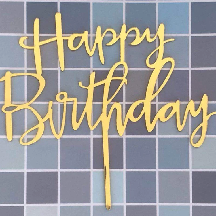 Топпер зеркальный Happy Birthday на ножке ЗОЛОТО