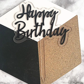 Топпер пластиковый Happy Birthday на ножке ПРОЗРАЧНЫЙ (черная надпись)