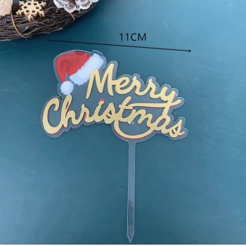 Топпер пластиковый Merry Christmas ножке ПРОЗРАЧНЫЙ (золотая надпись)